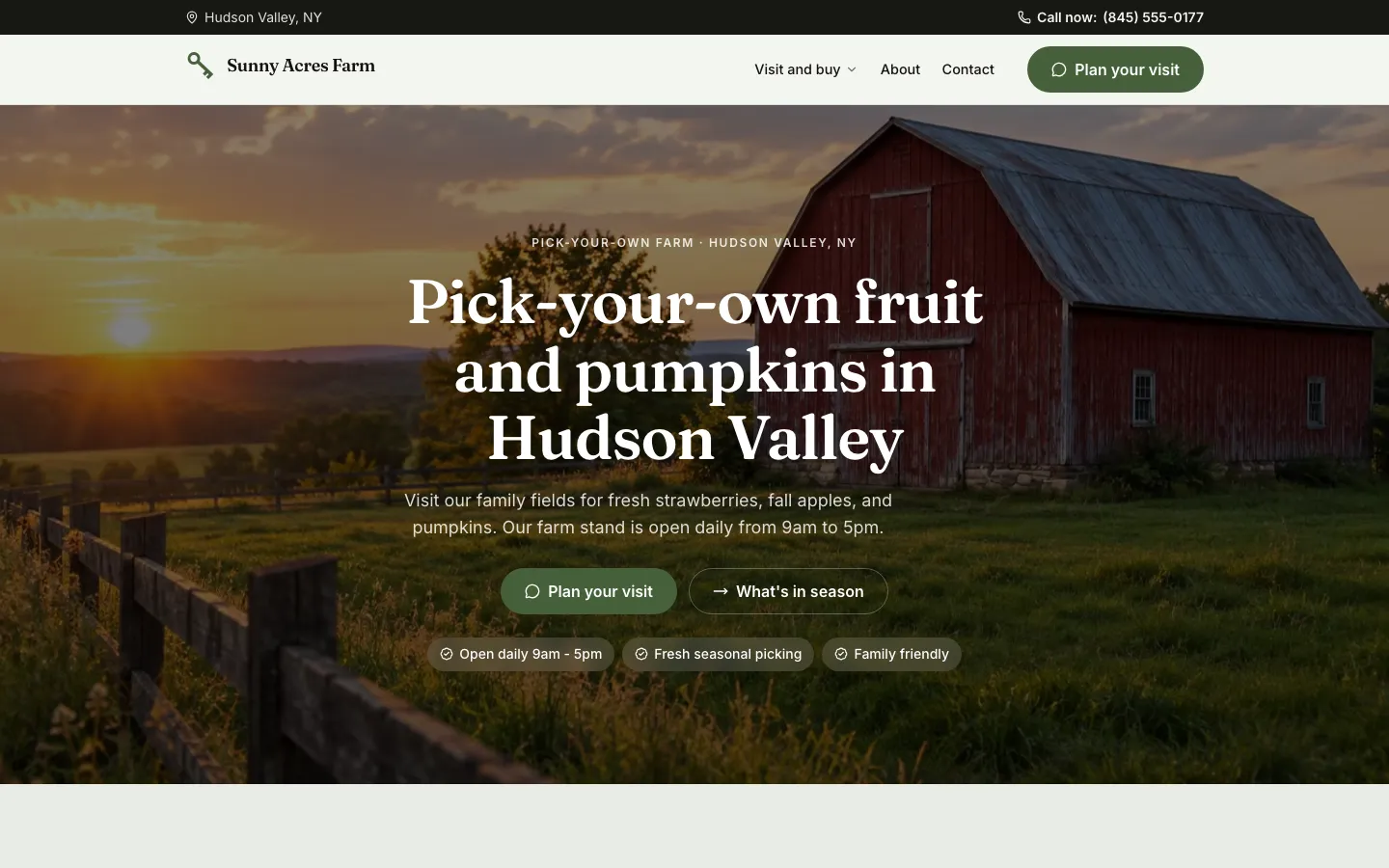 The Sunny Acres Farm website on a computer