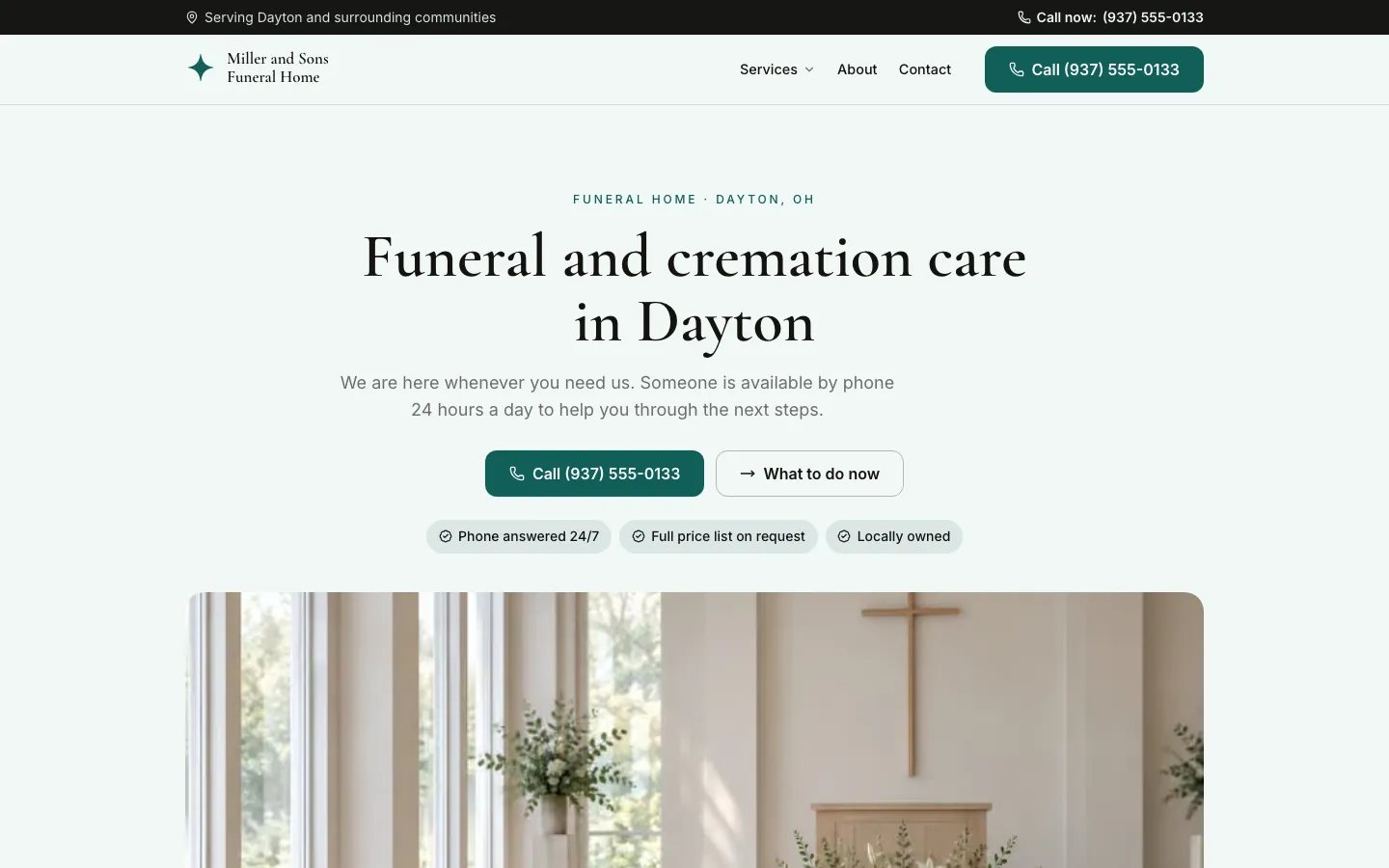 The Miller and Sons Funeral Home website on a computer