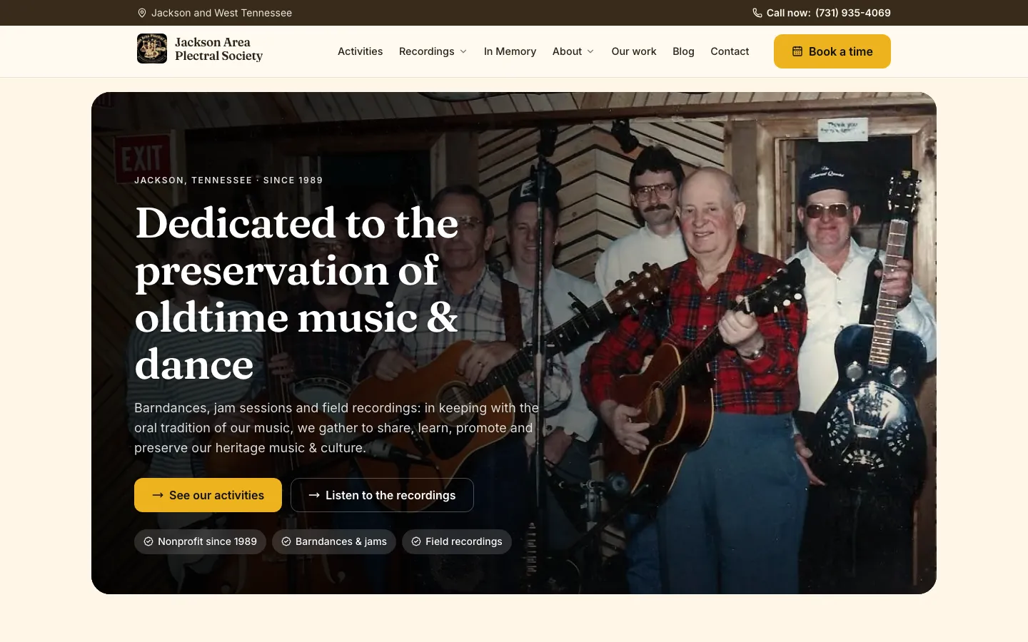 The Jackson Area Plectral Society website on a computer
