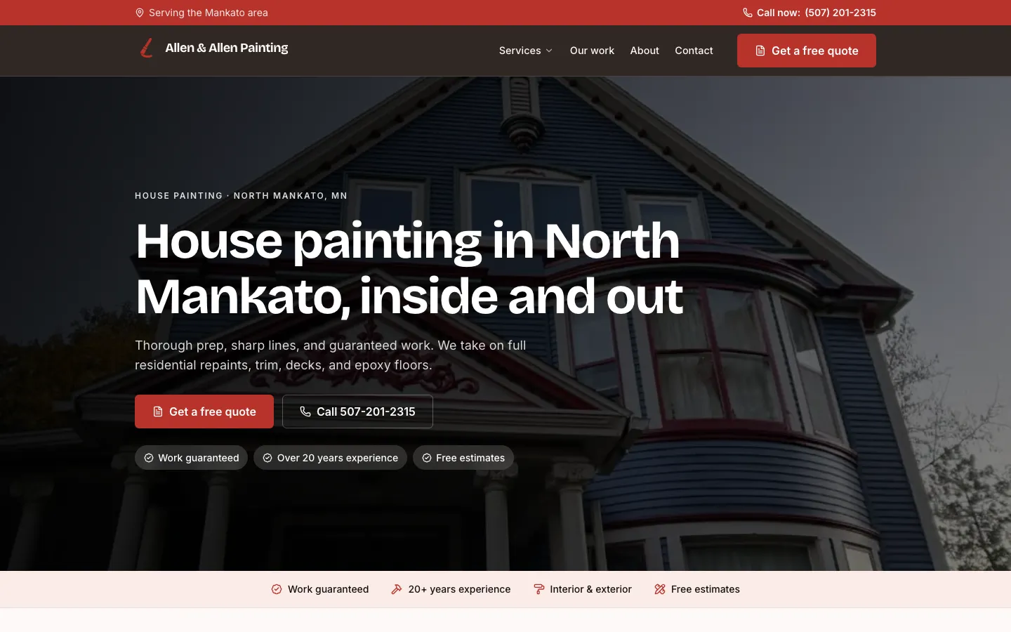 The Allen & Allen Painting website, built with Plumso