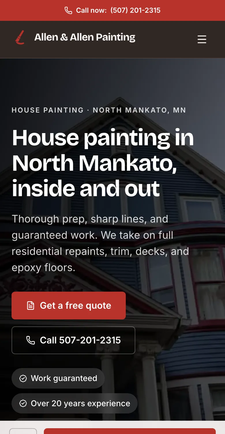 The Allen & Allen Painting website on a phone