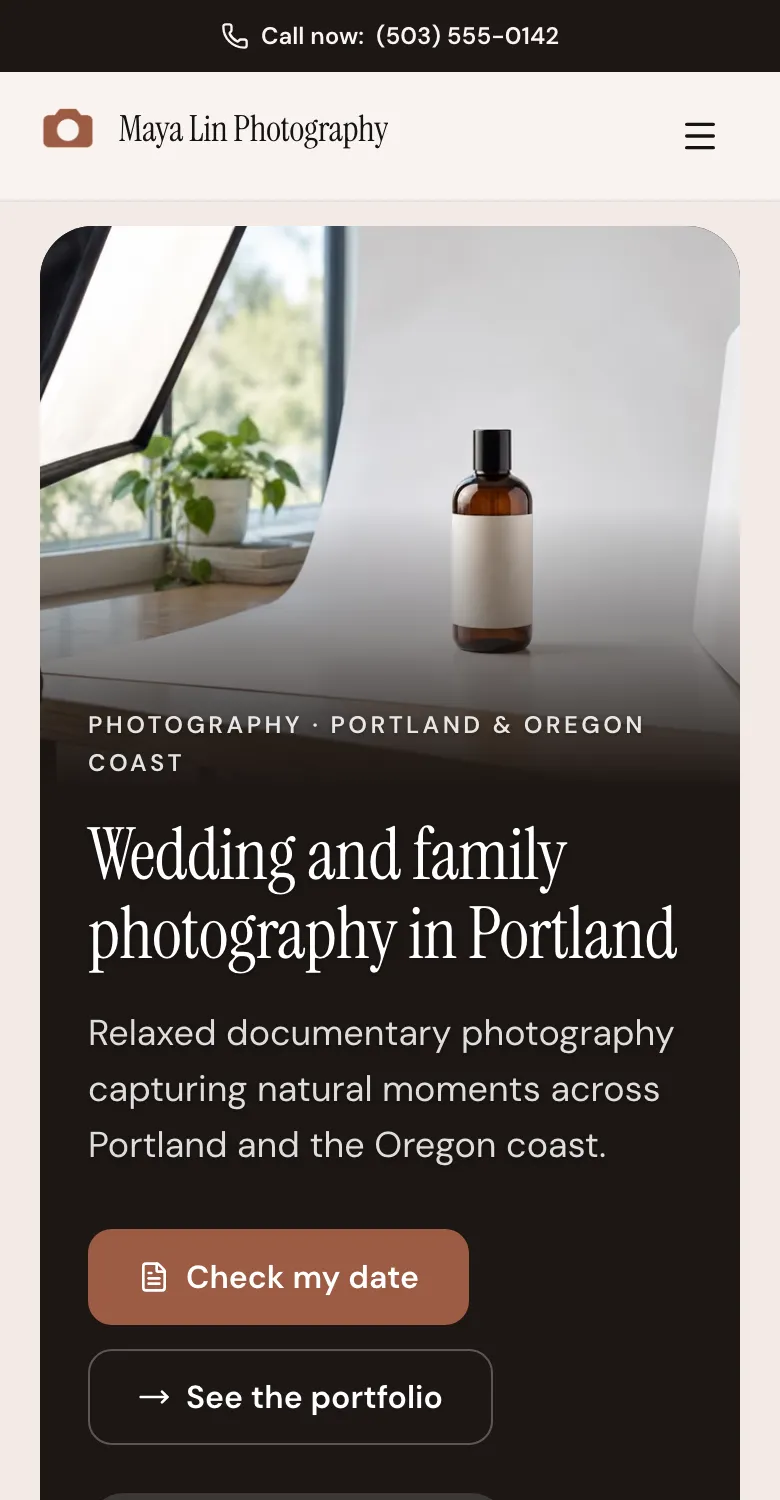 The Maya Lin Photography website on a phone