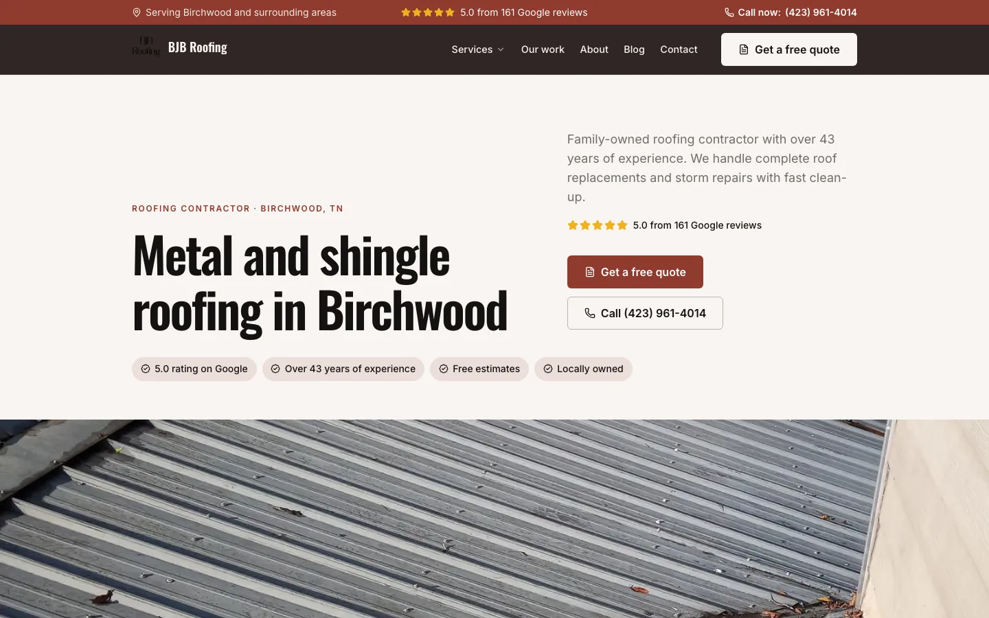 The BJB Roofing website on a computer