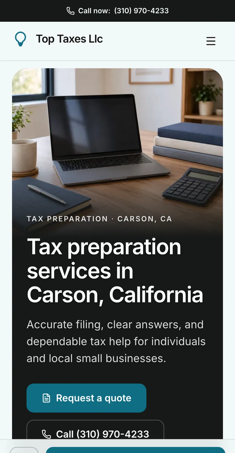 The Top Taxes website on a phone