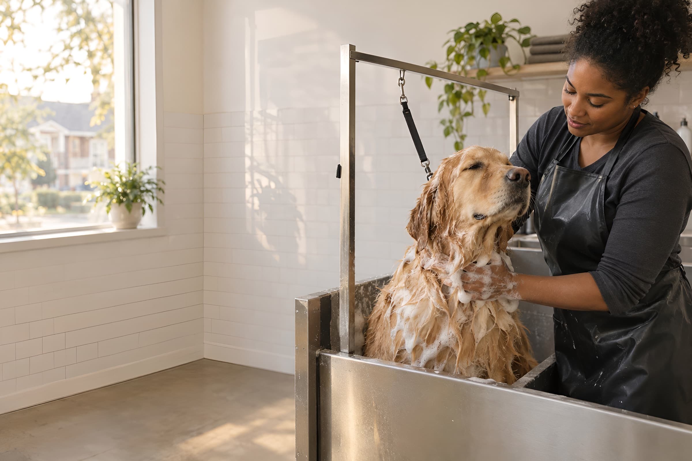 Happy Tails Grooming, at work