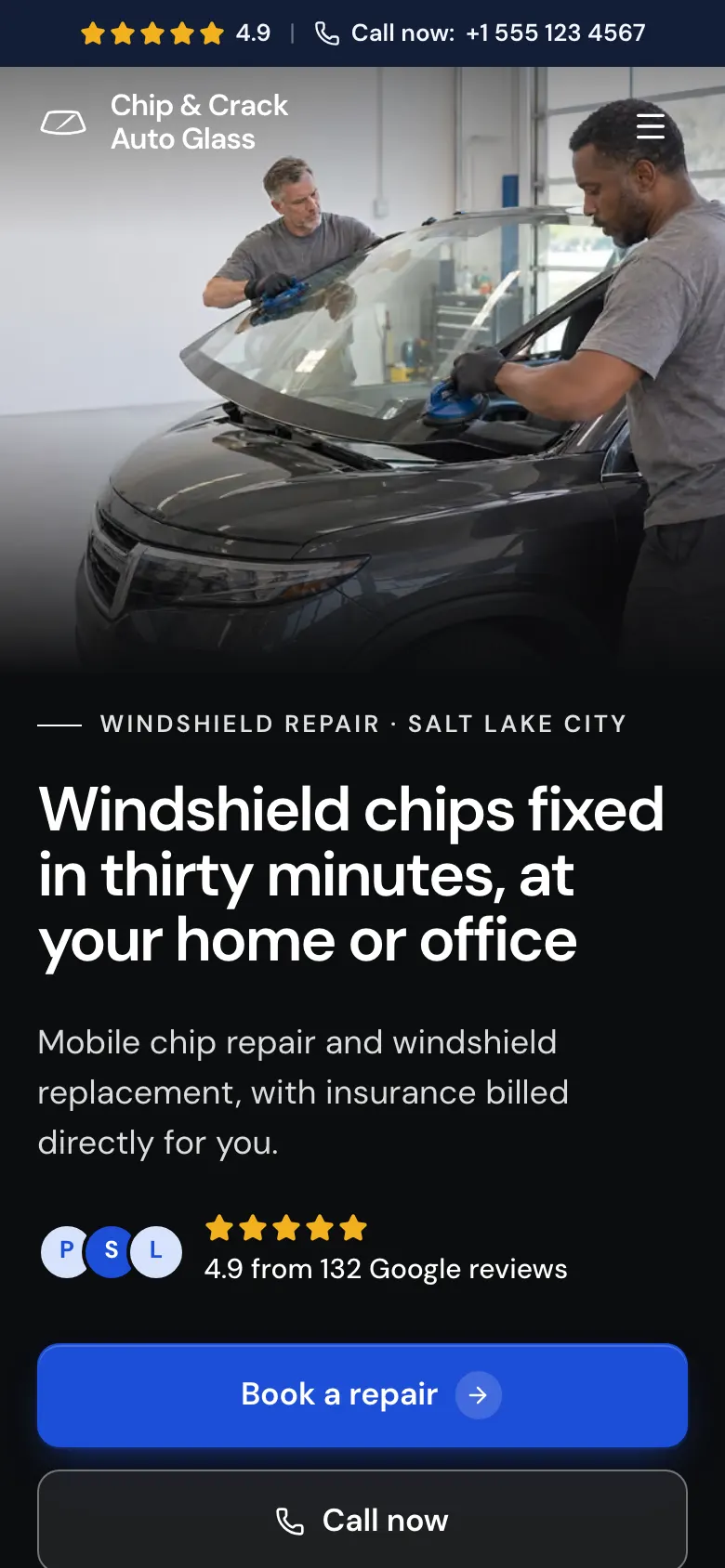 The Windshield Repair template on a phone