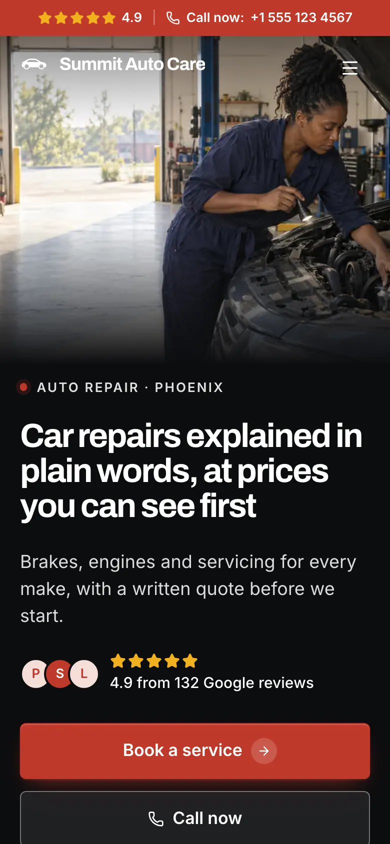 The Auto Repair template on a phone