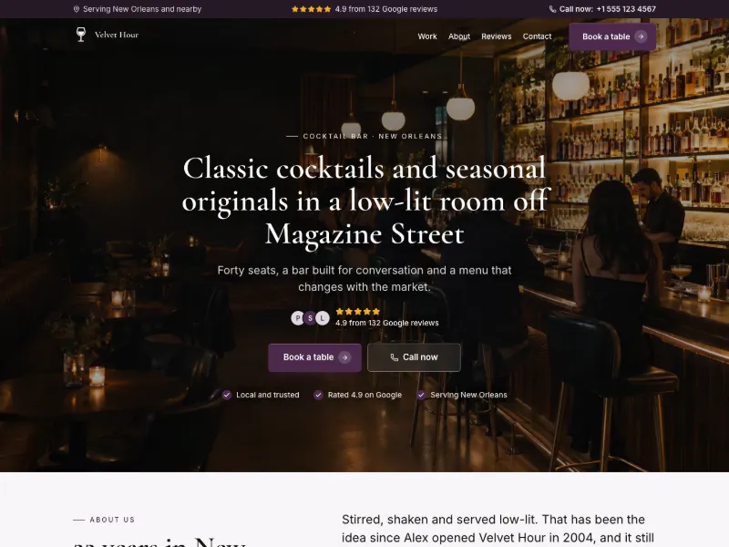 The Cocktail Bar website template for bars and pubs, worn by a sample business