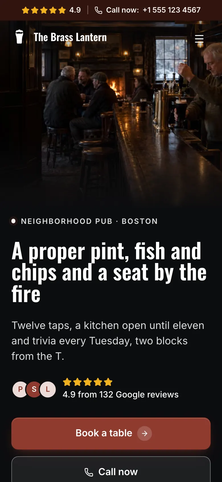 The Neighborhood Pub template on a phone