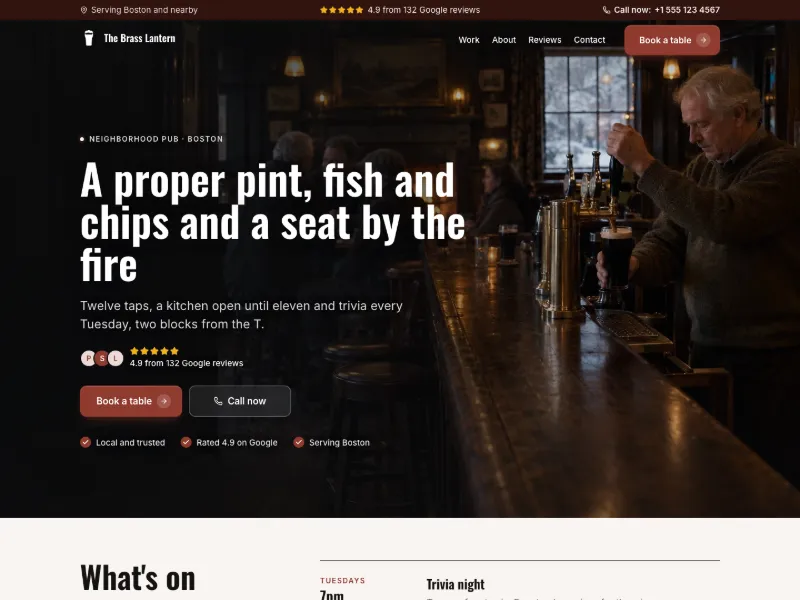 The Neighborhood Pub website template for bars and pubs, worn by a sample business