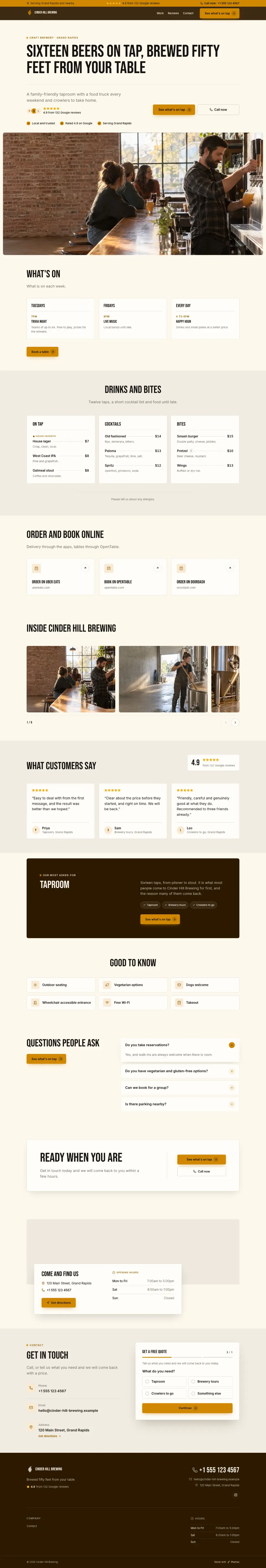 The whole Craft Brewery home page on a computer, from the top of the page to the contact section