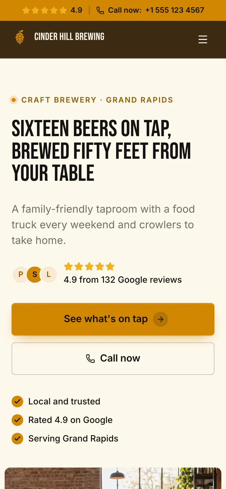 The Craft Brewery template on a phone