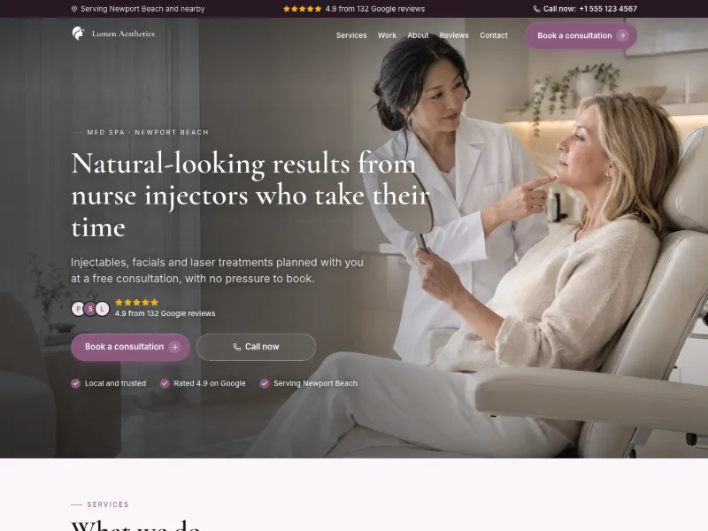The Med Spa website template for salons and beauty, worn by a sample business