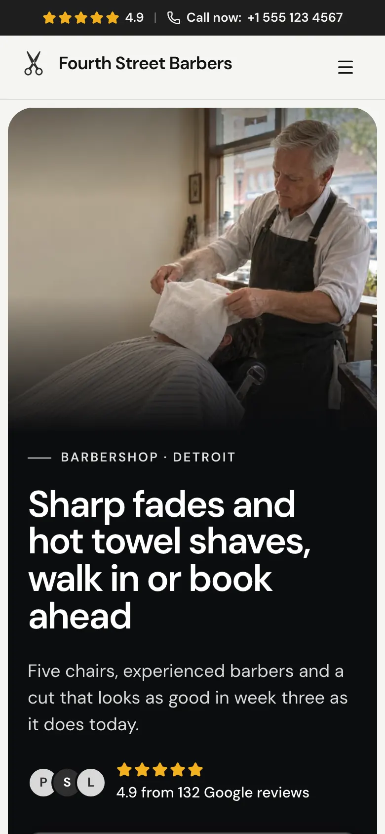 The Barbershop template on a phone