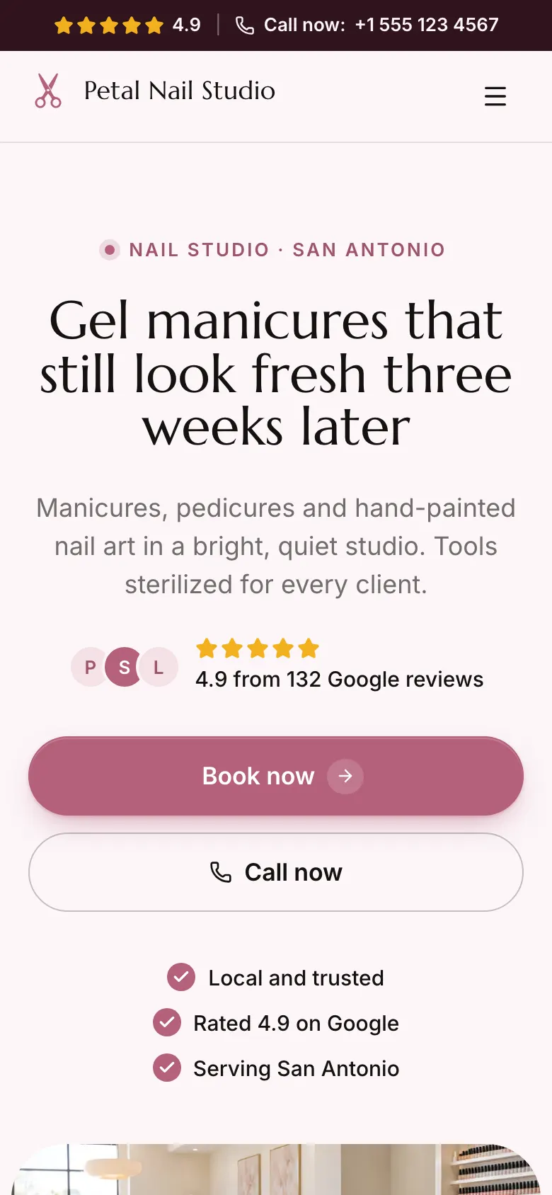 The Nail Studio template on a phone