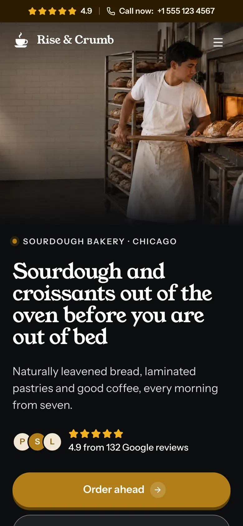The Sourdough Bakery template on a phone