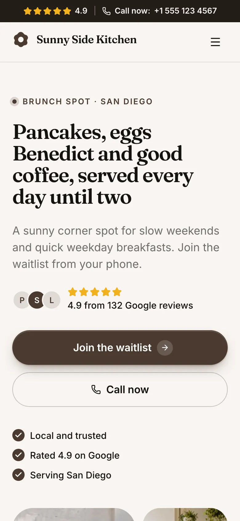 The Brunch Spot template on a phone