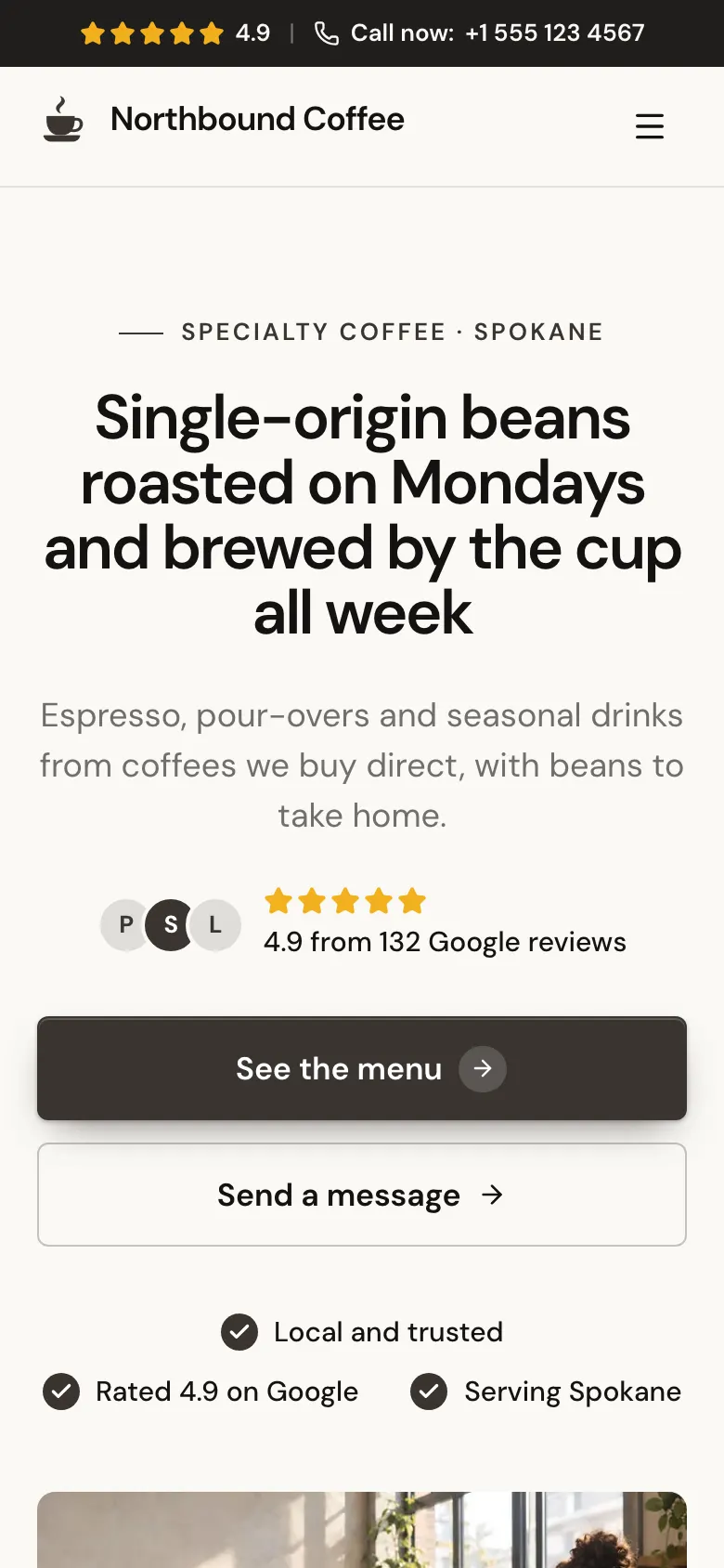 The Specialty Coffee template on a phone