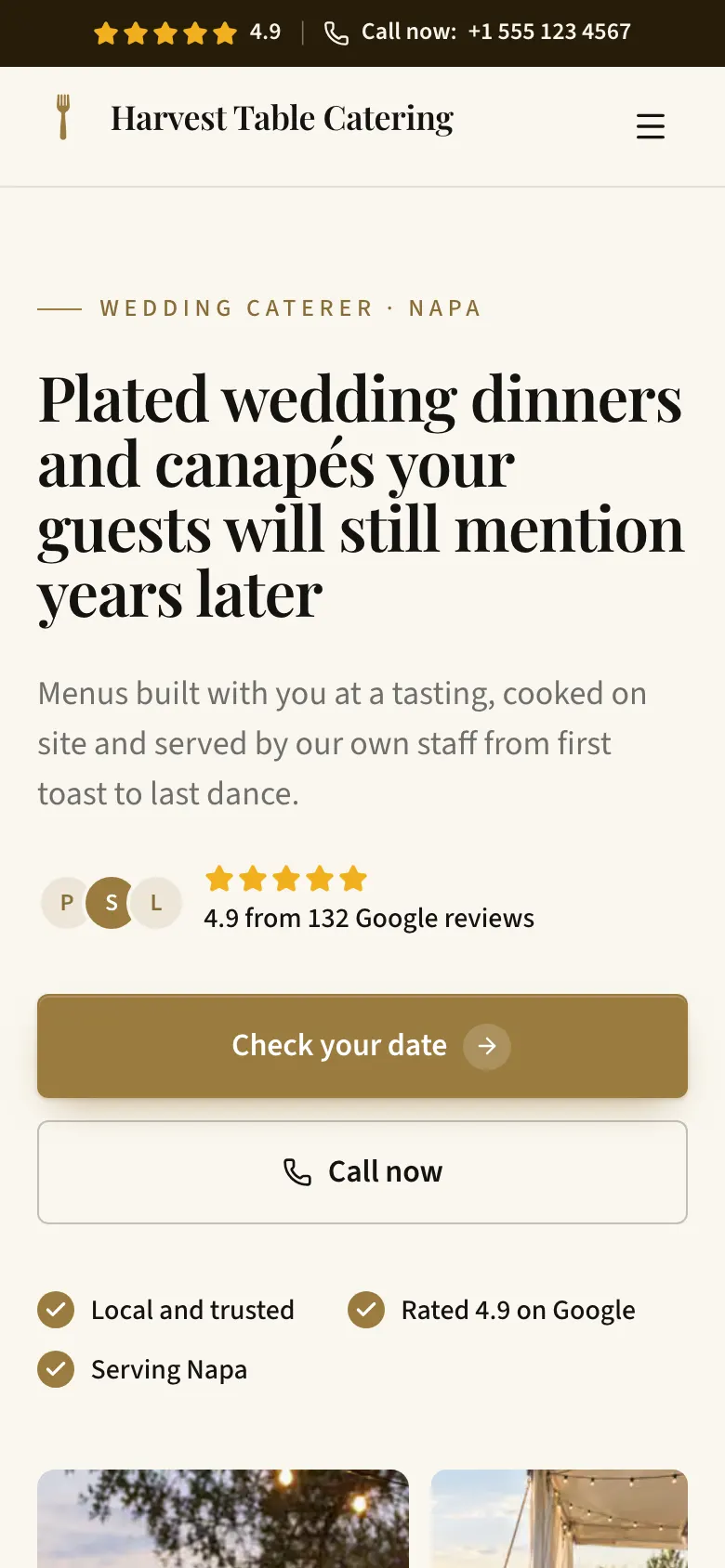 The Wedding Caterer template on a phone