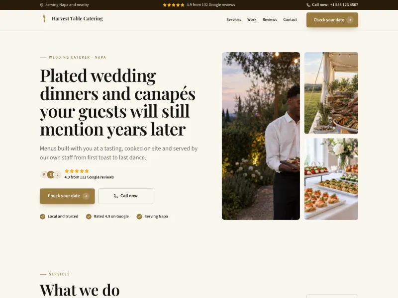 The Wedding Caterer website template for catering, worn by a sample business
