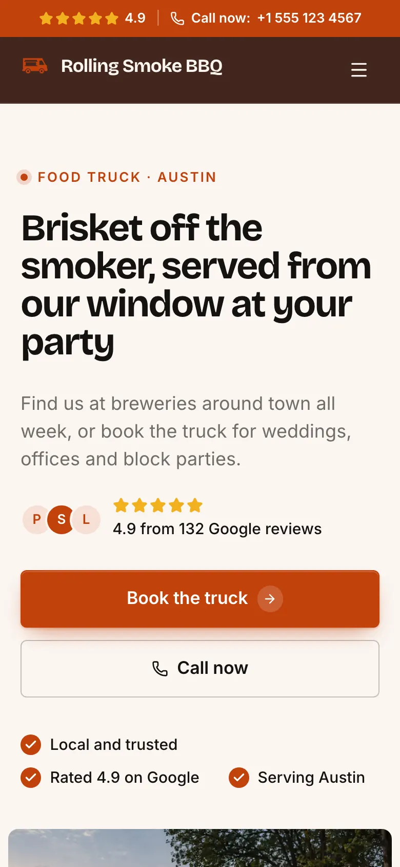 The Food Truck template on a phone