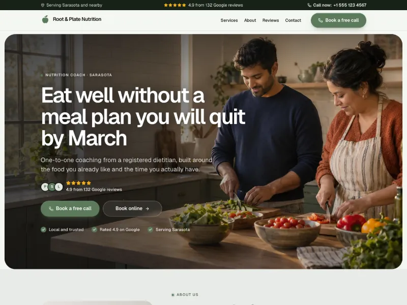 The Nutrition Coach website template for coaches and consultants, worn by a sample business