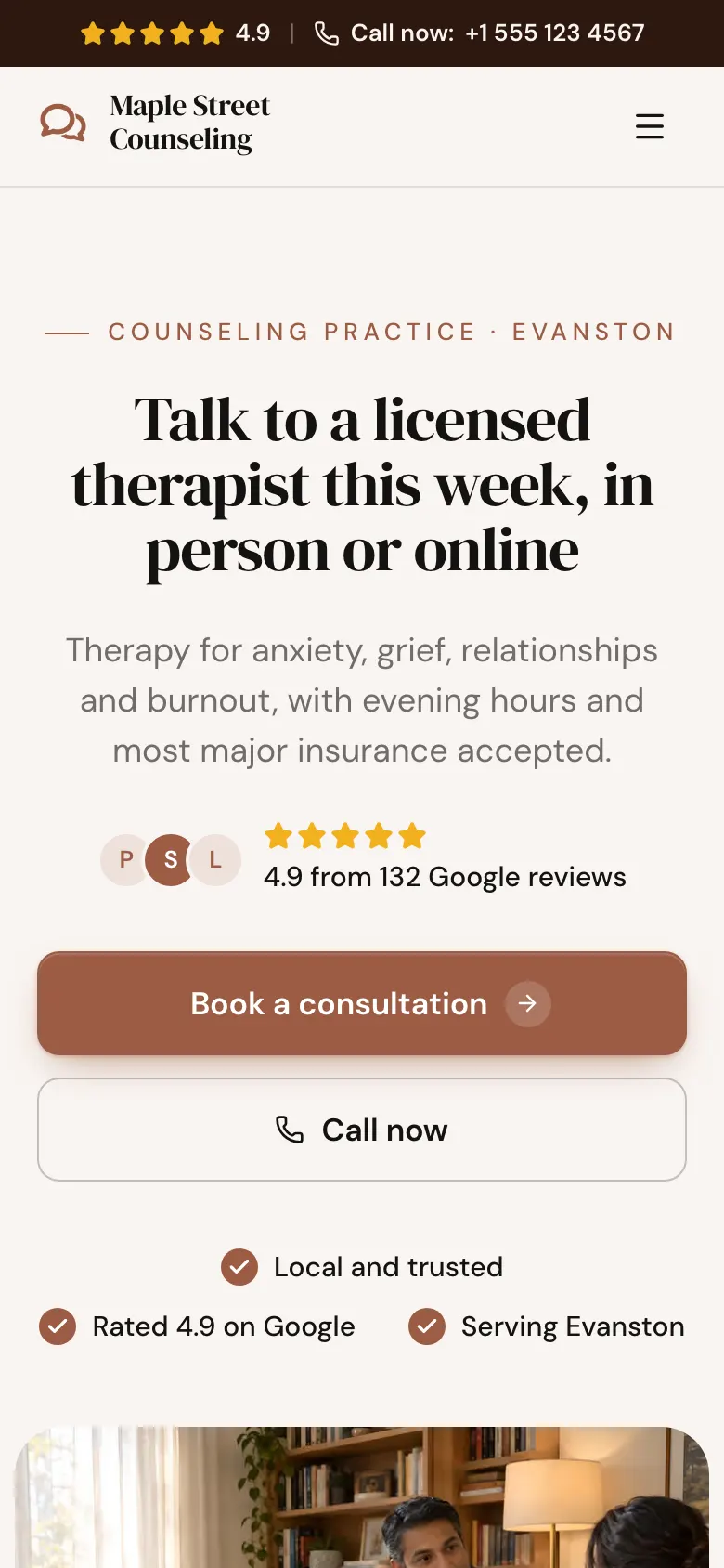 The Counseling Practice template on a phone