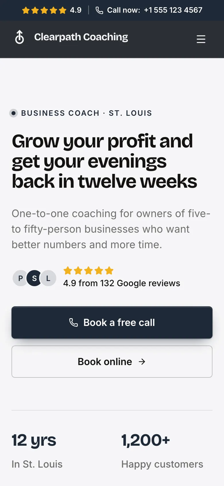 The Business Coach template on a phone