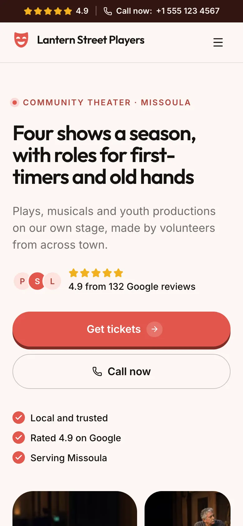 The Community Theater template on a phone