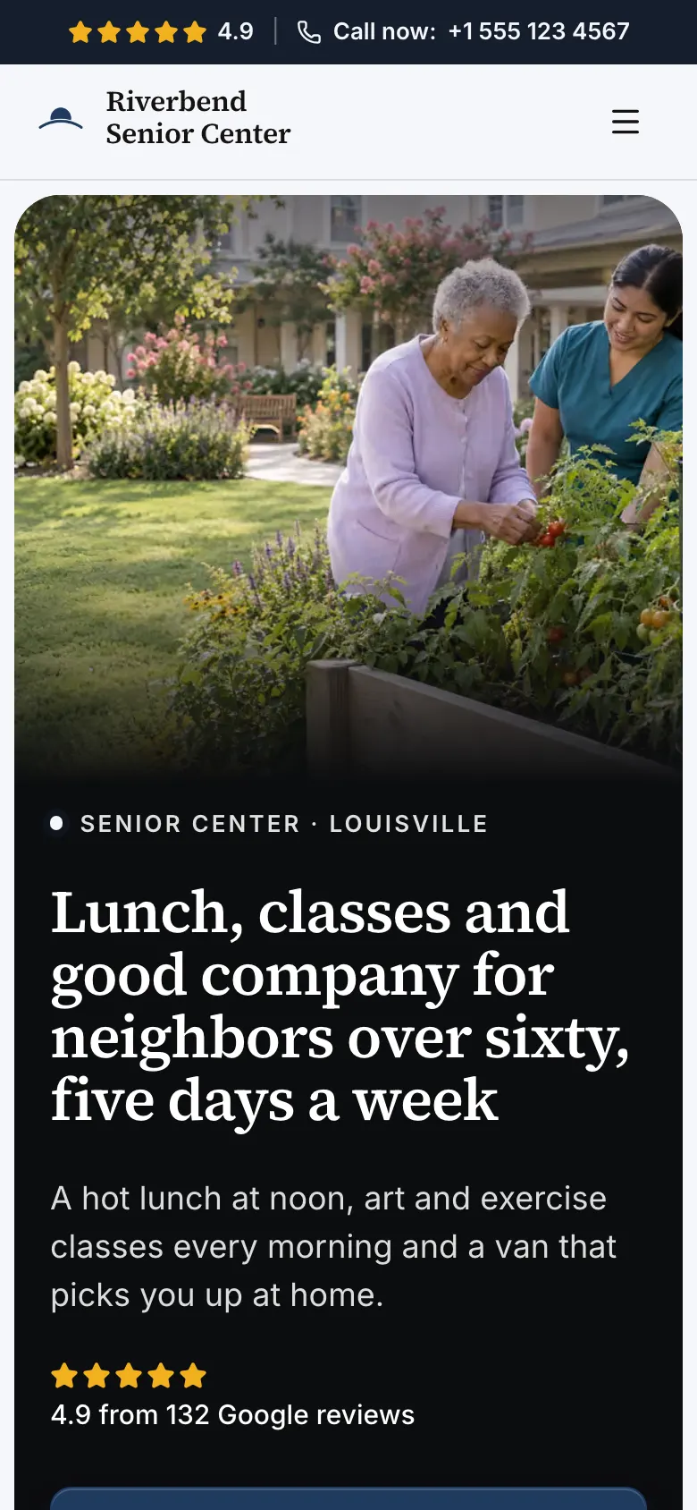 The Senior Center template on a phone