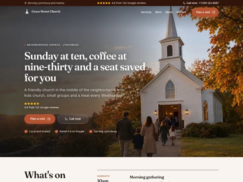 The Neighborhood Church website template for community and nonprofit, worn by a sample business