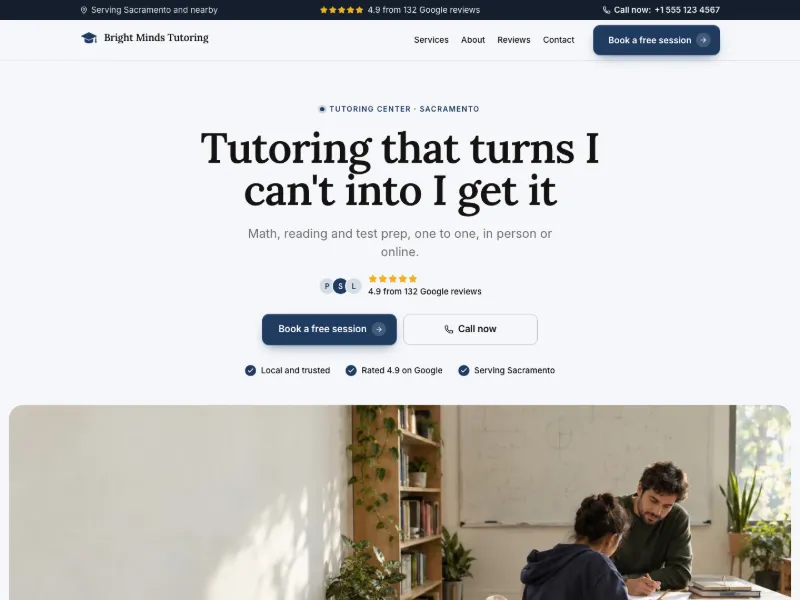 The Tutoring Center website template for lessons and tutoring, worn by a sample business