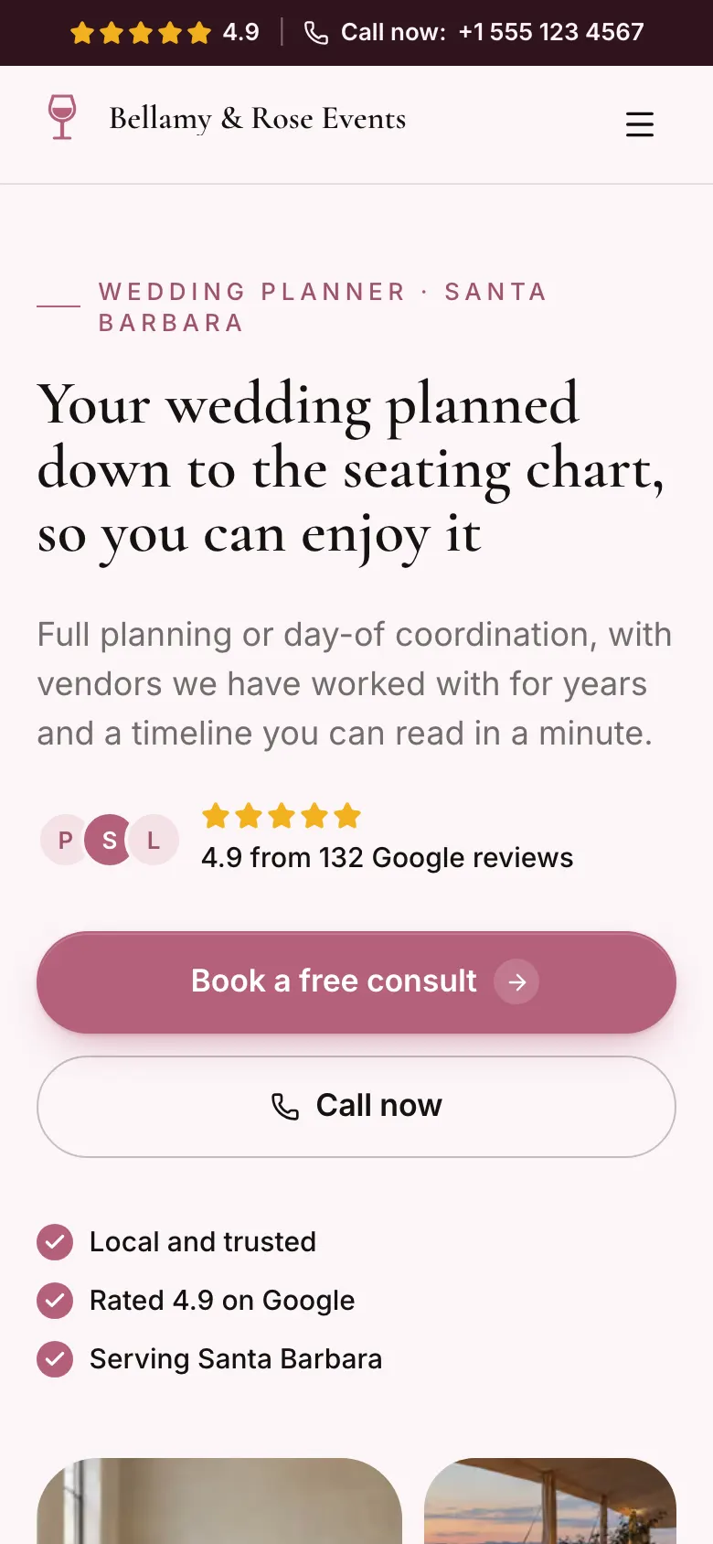 The Wedding Planner template on a phone