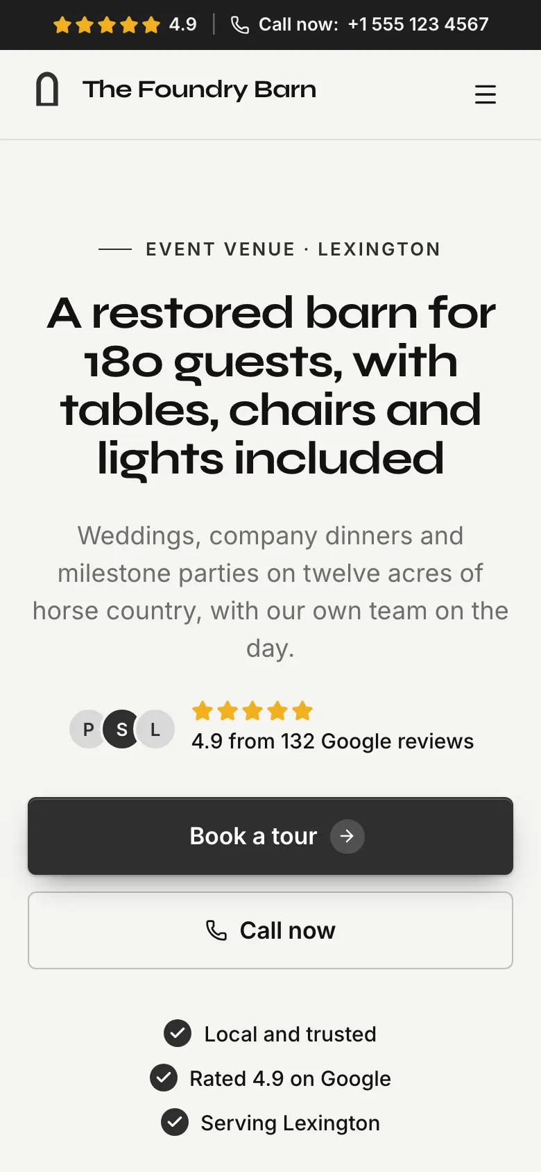 The Event Venue template on a phone