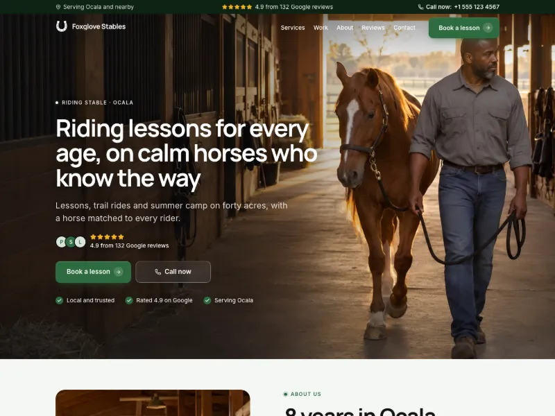 The Riding Stable website template for farms and orchards, worn by a sample business