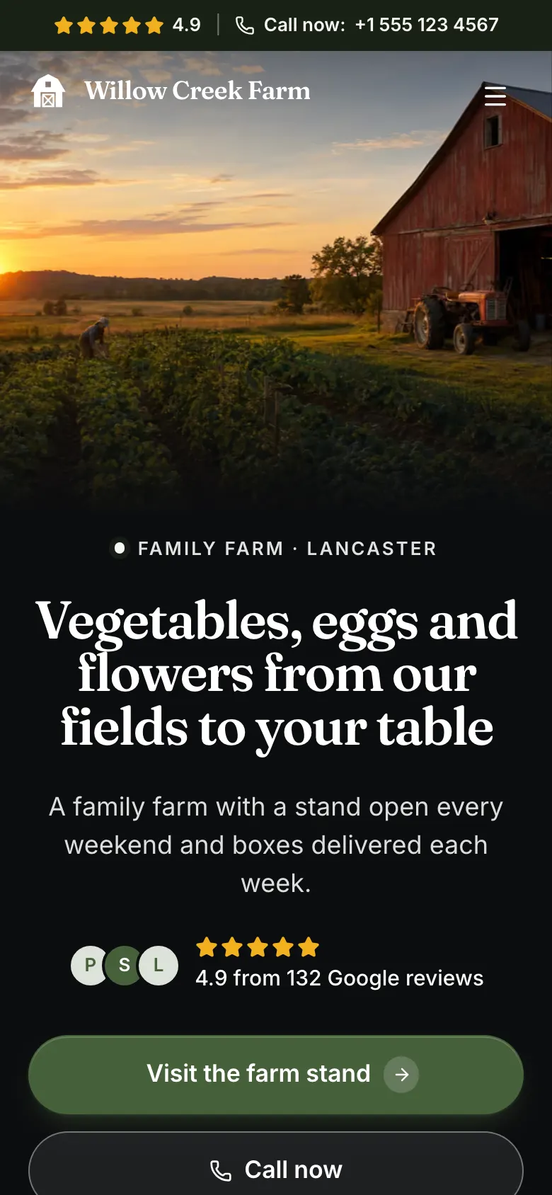 The Family Farm template on a phone