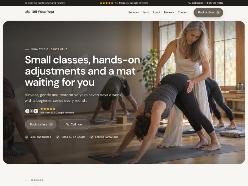 The Yoga Studio website template for fitness, worn by a sample business
