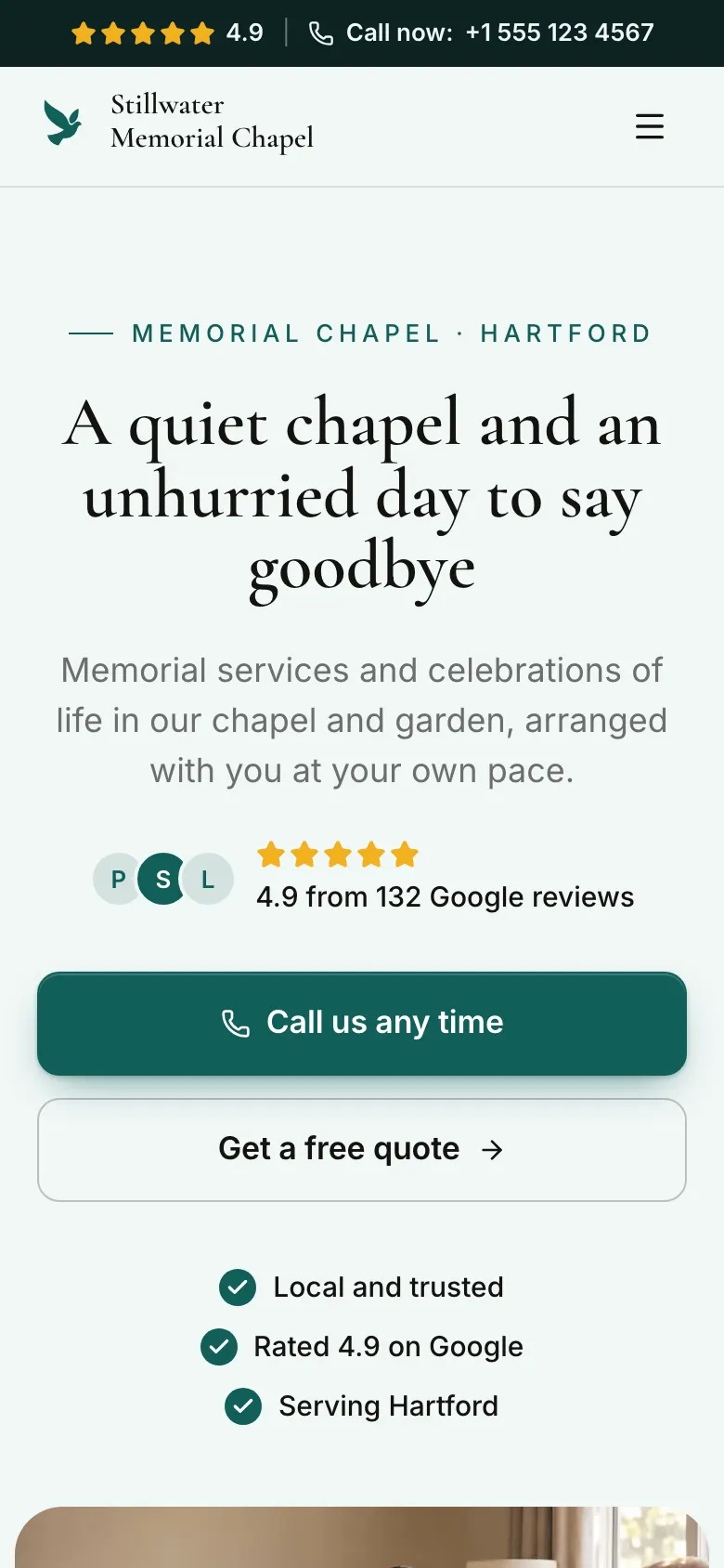 The Memorial Chapel template on a phone