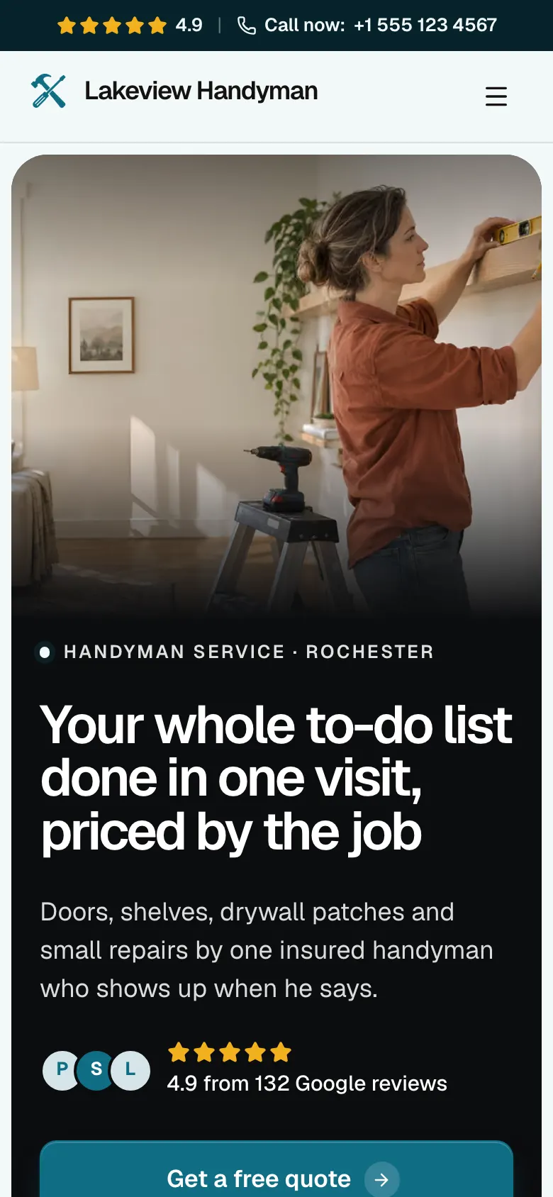 The Handyman Service template on a phone