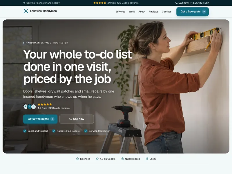 The Handyman Service website template for any business, worn by a sample business