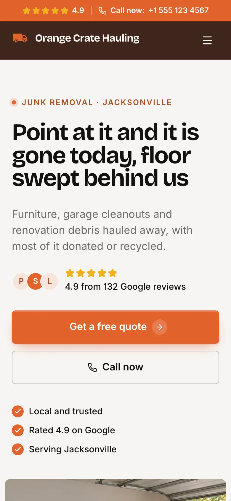 The Junk Removal template on a phone