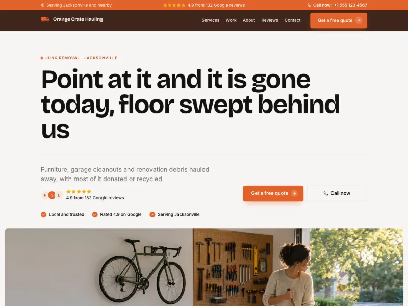 The Junk Removal website template for any business, worn by a sample business