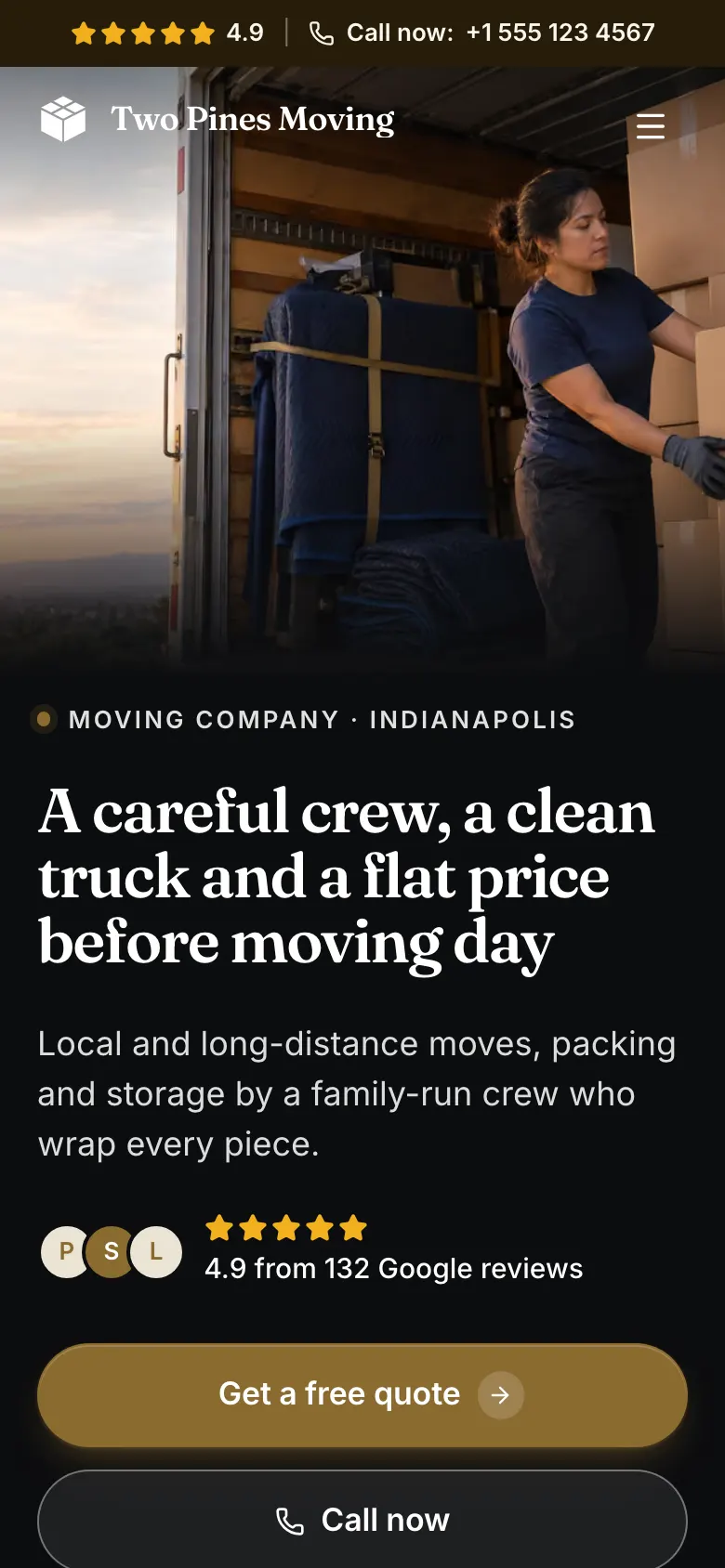 The Moving Company template on a phone