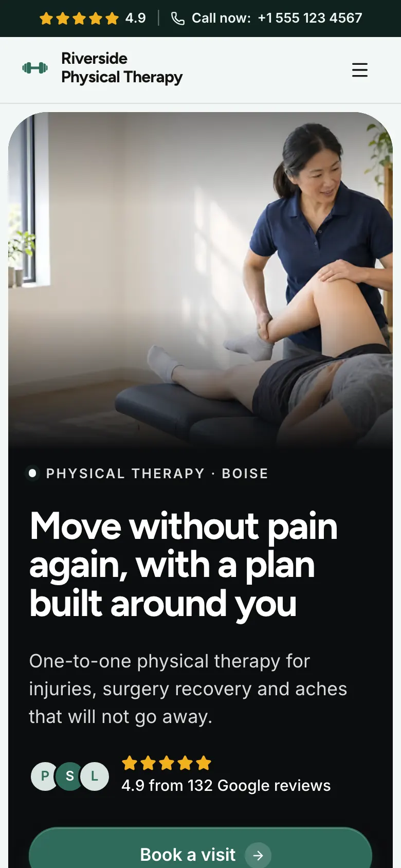 The Physical Therapy template on a phone