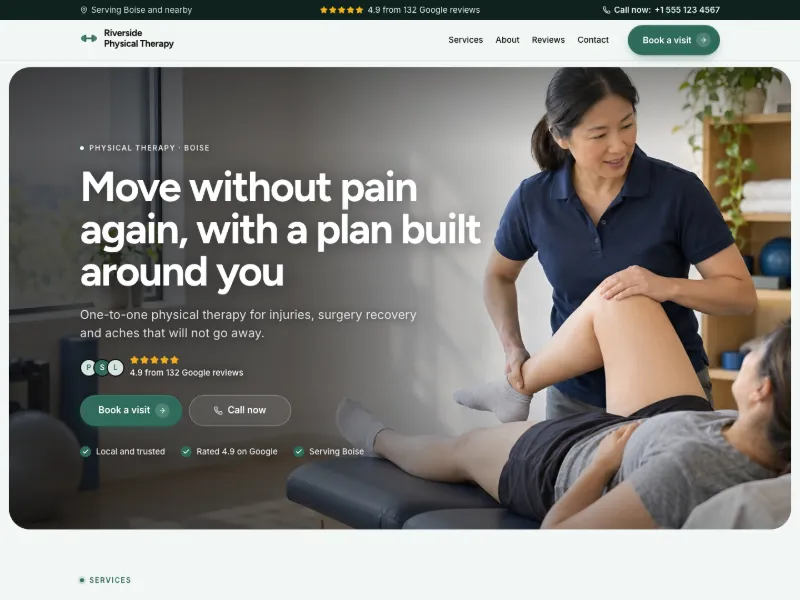The Physical Therapy website template for health and wellness, worn by a sample business