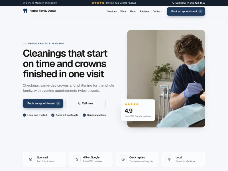 The Dental Practice website template for health and wellness, worn by a sample business