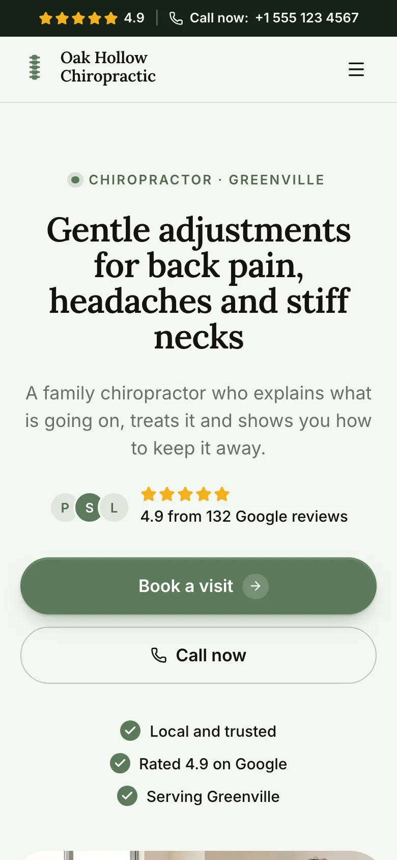 The Chiropractor template on a phone