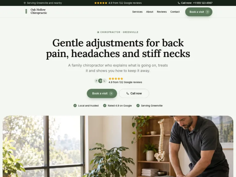 The Chiropractor website template for health and wellness, worn by a sample business