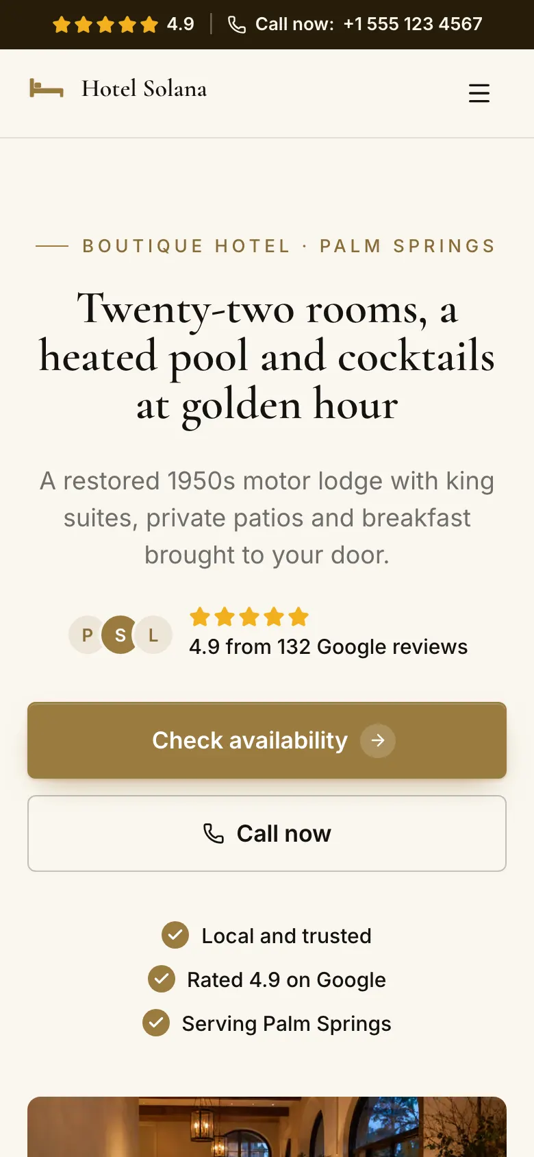 The Boutique Hotel template on a phone