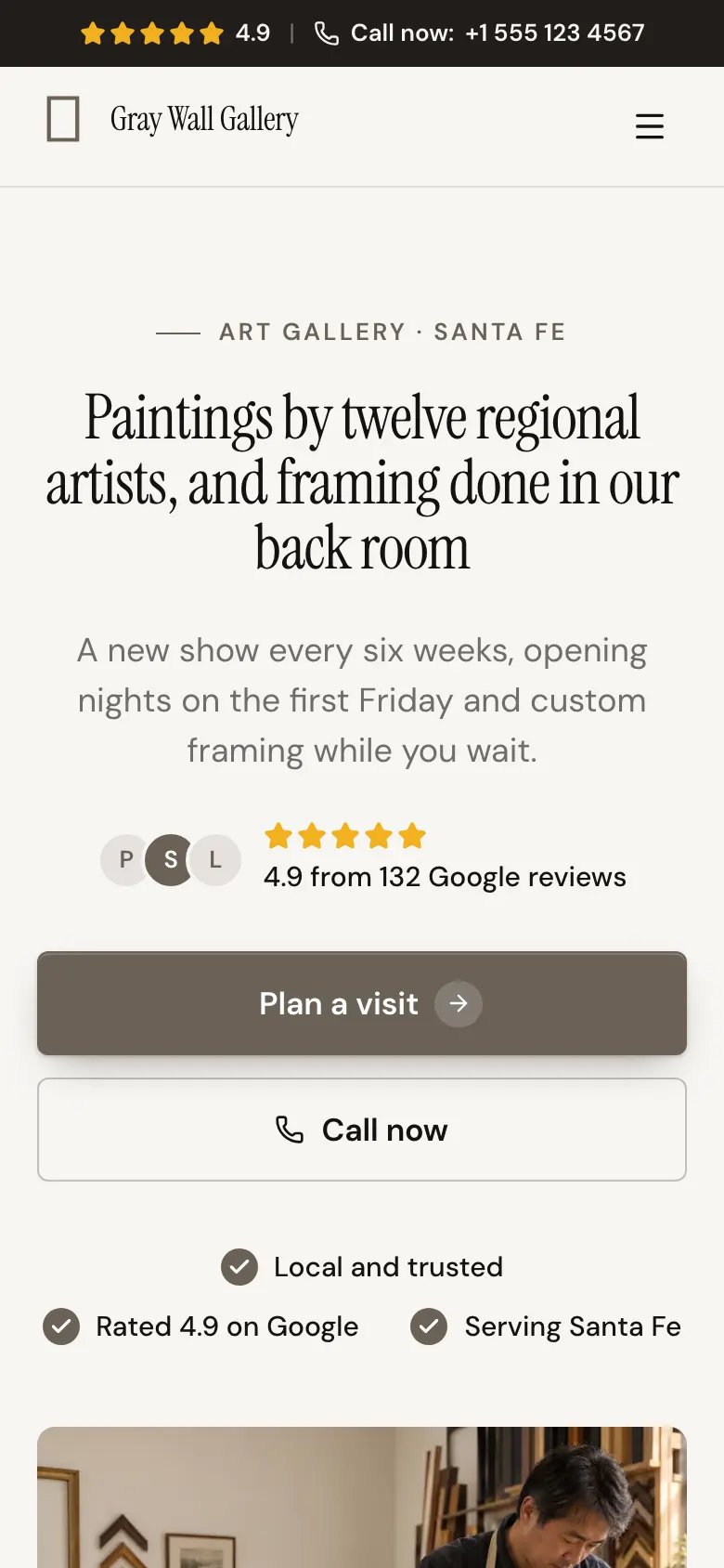 The Art Gallery template on a phone